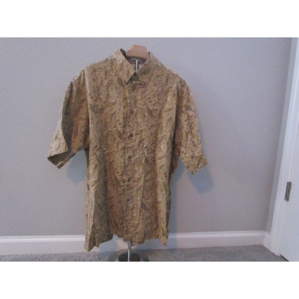 Turnbury Button Down Shirt Large Tan Paisley Linen Blend Short Sleeve European